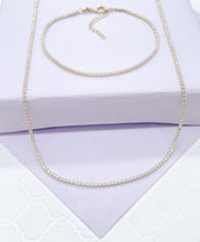 Load image into Gallery viewer, 18k Gold Filled Dainty Ultra-Thin Layering Tennis Chain Bracelet & Choker Set