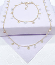 Load image into Gallery viewer, 18k Gold Filled Choker Bracelet Set: CZ Charm Curb Link Jewelry