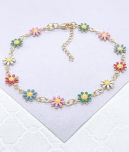 Load image into Gallery viewer, 18k Gold Filled Enamel Flower Bracelet: Colorful Summer Jewelry
