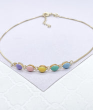 Load image into Gallery viewer, 18k Gold Filled Box Chain Anklet with Pastel Colored Enamel Hollow Beads