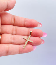 Load image into Gallery viewer, 18k Gold Filled Smooth Crucifix with Elevated Engraved Jesus, Religious Jewlery, Christian Jewlery