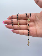 Load image into Gallery viewer, 18k Gold Filled Oval Beaded Rosary with Dual San Benito & Crucifix Charm