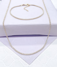 Load image into Gallery viewer, 18k Gold Filled Dainty Ultra-Thin Layering Tennis Chain Bracelet & Choker Set