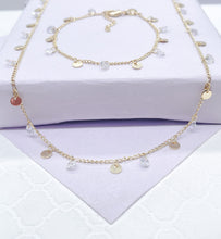 Load image into Gallery viewer, 18k Gold Filled Dainty Curb Link Choker Set With Small CZ Flat Beaded Charms Dangling, For Her, Summer Jewlery, Bridal Jewlery