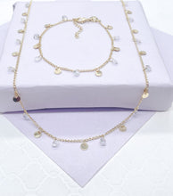 Load image into Gallery viewer, 18k Gold Filled Dainty Curb Link Choker Set With Small CZ Flat Beaded Charms Dangling, For Her, Summer Jewlery, Bridal Jewlery