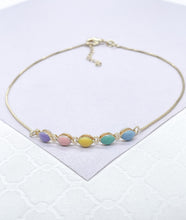 Load image into Gallery viewer, 18k Gold Filled Box Chain Anklet with Pastel Colored Enamel Hollow Beads