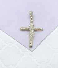 Load image into Gallery viewer, 18k Gold Filled Smooth Crucifix with Elevated Engraved Jesus, Religious Jewlery, Christian Jewlery