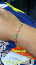 Load image into Gallery viewer, 18k Gold Filled Enamel Flower Bracelet: Colorful Summer Jewelry