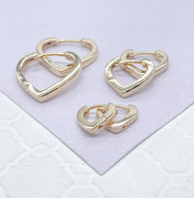 Load image into Gallery viewer, 18k Gold Wide Plain Smooth Heart Hoop Earring