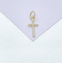 Load image into Gallery viewer, 18k Gold Filled Beveled Cross Pendant Charm with Ultra Tiny CZ Stones
