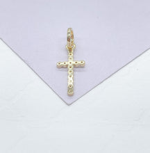 Load image into Gallery viewer, 18k Gold Filled Beveled Cross Pendant Charm with Ultra Tiny CZ Stones