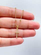 Load image into Gallery viewer, 18k Gold Filled Beveled Cross Pendant Charm with Ultra Tiny CZ Stones