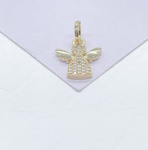 Load image into Gallery viewer, 18k Gold Filled Tiny Pave Angel Pendant with Plain Wings, For Her, Religious Wear, Faith Pendant