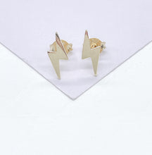 Load image into Gallery viewer, 18k Gold Filled Plain Cresent Moon and Lightning Bolt Stud Earrings