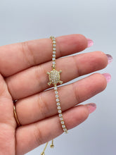 Load image into Gallery viewer, 18k Gold Filled Adjustable Cubic Zirconia Turtle Bracelet Connected in a Slide Clasp Bracelet
