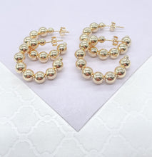 Load image into Gallery viewer, 18k Gold Filled Beaded Hoop Earrings: 6mm Ball, Small/Medium