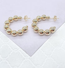 Load image into Gallery viewer, 18k Gold Filled Beaded Hoop Earrings: 6mm Ball, Small/Medium