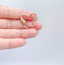 Load image into Gallery viewer, 18k Gold Filled Smooth Dainty Butterfly CZ Pave Carabiner Clasp, For Jewlery Making, Findings