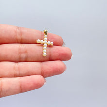 Load image into Gallery viewer, 18k Gold Filled Beaded Faux Pearl Cross, Available In 2 Sizes