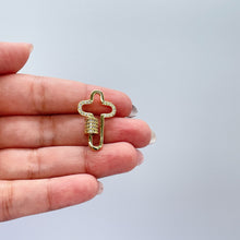 Load image into Gallery viewer, 18k Gold Filled Smooth Cross Carabiner Clasp With CZ Pave Closure