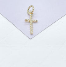 Load image into Gallery viewer, 18k Gold Filled Beveled Cross Pendant Charm with Ultra Tiny CZ Stones