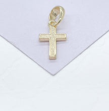 Load image into Gallery viewer, 18k Gold Filled Plain Dual Sided Cross with Grain Texture Pattern Pendant