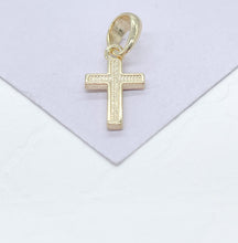 Load image into Gallery viewer, 18k Gold Filled Plain Dual Sided Cross with Grain Texture Pattern Pendant