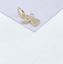 Load image into Gallery viewer, 18k Gold Filled Tiny Pave Angel Pendant with Plain Wings, For Her, Religious Wear, Faith Pendant