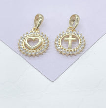 Load image into Gallery viewer, 18k Gold Filled CZ Pendant: Dainty Cross or Heart