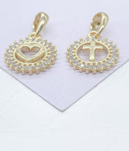Load image into Gallery viewer, 18k Gold Filled CZ Pendant: Dainty Cross or Heart