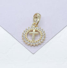 Load image into Gallery viewer, 18k Gold Filled CZ Pendant: Dainty Cross or Heart