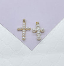 Load image into Gallery viewer, 18k Gold Filled Beaded Faux Pearl Cross, Available In 2 Sizes