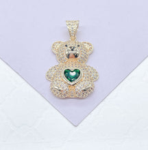 Load image into Gallery viewer, 18k Gold Filled Chunky Bear Charm With Colorful Heart Center Piece, Animal Charm, Waterproof Jewlery, Hypoallergenic Jewle