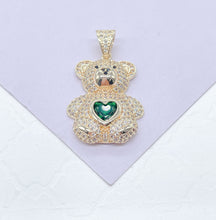 Load image into Gallery viewer, 18k Gold Filled Bear Charm Necklace: Colorful Heart Pendant