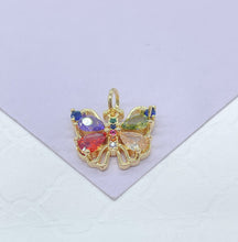 Load image into Gallery viewer, 18k Gold Filled Tiny Colorful Marquise Cut Butterfly Pendant, Dainty Pendant, Colorful Jewlery, Rainbow Butterfly