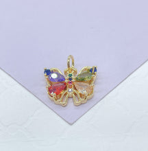Load image into Gallery viewer, 18k Gold Filled Butterfly Pendant: Colorful Marquise Cut Rainbow Jewelry