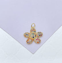Load image into Gallery viewer, 18k Gold Filled Tiny Chubby Colorful Pave Flower Charm For Jewlery Making