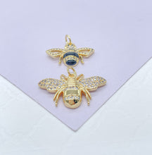 Load image into Gallery viewer, 18k Gold Filled Black Stripe & All Gold Bee Pendant Both with White Pave Stones