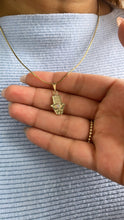 Load image into Gallery viewer, 18k Gold Filled Mini Hamsa Hand Pendant With Dainty Evil Eye in Center
