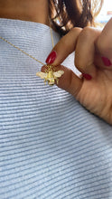 Load image into Gallery viewer, 18k Gold Filled Black Stripe & All Gold Bee Pendant Both with White Pave Stones
