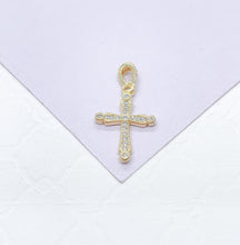 Load image into Gallery viewer, 18k Gold Filled CZ Cross Pendant: Dainty Beveled & Pear Cut Stones