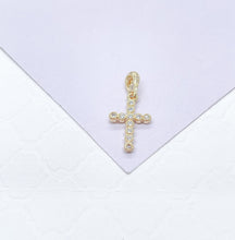 Load image into Gallery viewer, 18k Gold Filled CZ Cross Pendant: Dainty Beveled & Pear Cut Stones