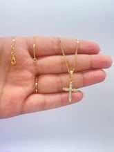 Load image into Gallery viewer, 18k Gold Filled CZ Cross Pendant: Dainty Beveled & Pear Cut Stones