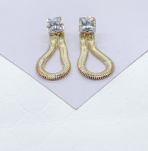 Load image into Gallery viewer, 18k Gold Filled Cubic Zirconia Square Stud Earrings with Snake Link