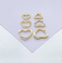 Load image into Gallery viewer, 18k Gold Filled Set of 3 Simple Heart Shaped CZ stone Huggie Earrings