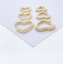 Load image into Gallery viewer, 18k Gold Filled Set of 3 Simple Heart Shaped CZ stone Huggie Earrings