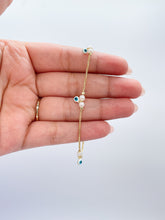 Load image into Gallery viewer, 18k Gold Filled Simple Dainty Pearl Bracelet With Dangling Blue Evil Eye Charms