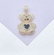 Load image into Gallery viewer, 18k Gold Filled Chunky Bear Charm With Colorful Heart Center Piece, Animal Charm, Waterproof Jewlery, Hypoallergenic Jewle