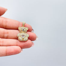Load image into Gallery viewer, 18k Gold Filled Chunky Bear Charm With Colorful Heart Center Piece, Animal Charm, Waterproof Jewlery, Hypoallergenic Jewle