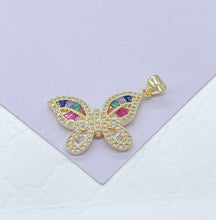 Load image into Gallery viewer, 18k Gold Filled Colorful Butterfly Pendant with Colorful Baguette Stones and White Pave